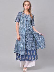 Women Blue Printed A-Line Kurta