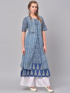 Women Blue Printed A-Line Kurta