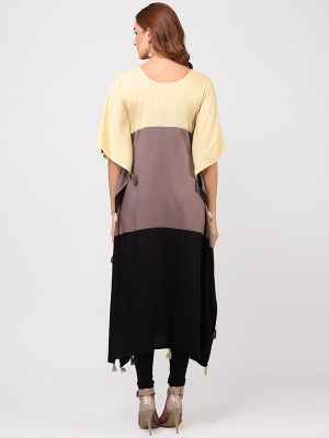 Women Black & Brown Colour blocked Kaftan Kurta