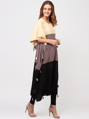 Women Black & Brown Colour blocked Kaftan Kurta