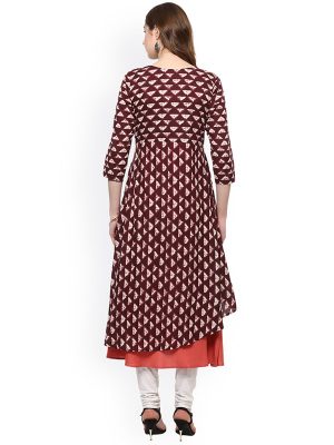 Women Maroon Printed A-Line Kurta