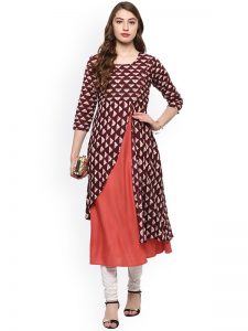 Women Maroon Printed A-Line Kurta