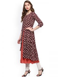 Women Maroon Printed A-Line Kurta