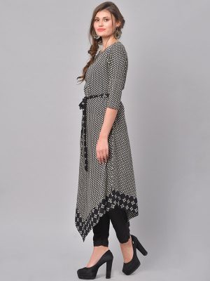 Women Black & Grey Printed A-Line Kurta