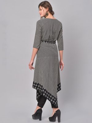 Women Black & Grey Printed A-Line Kurta