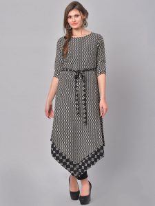 Women Black & Grey Printed A-Line Kurta