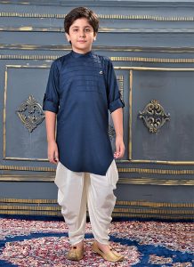 Blue Modal Satin Party Wear Pleats Work Kids Dhoti Kurta