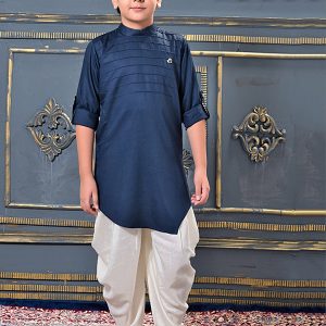 Blue Modal Satin Party Wear Pleats Work Kids Dhoti Kurta