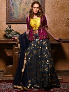 Bridesmaid Navy Blue Colour Sequence Embroidered Work & Metalic Foil Festive Lehenga Choli