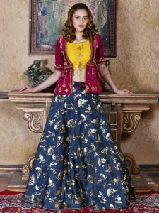 Bridesmaid Navy Blue Colour Sequence Embroidered Work & Metalic Foil Festive Lehenga Choli