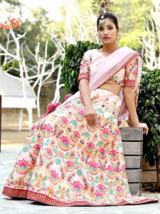 Bridesmaid Peach Colour Sequence Embroidered Work Festive Lehenga Choli