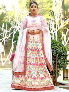 Bridesmaid Peach Colour Sequence Embroidered Work Festive Lehenga Choli