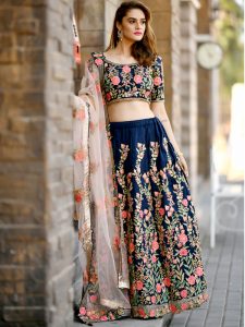 Bridesmaid Navy Blue Colour Resham Embroidered Work Festive Lehenga Choli