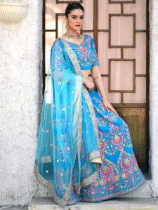 Bridesmaid Sky Blue Colour Sequence Embroidered Work Festive Lehenga Choli