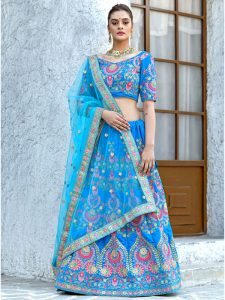 Bridesmaid Sky Blue Colour Sequence Embroidered Work Festive Lehenga Choli