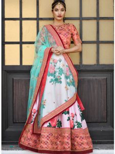 Bridesmaid Pink Colour Sequence Coding Embroidered & Digital Print & Stone Work Festive Lehenga Choli