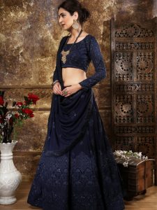 Bridesmaid Navy Blue Colour Thread & Sequence Embroidered Work Festive Lehenga Choli