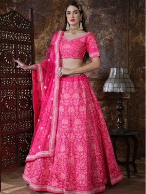 Bridesmaid Pink Colour Thread & Coding Embroidered Work Festive Lehenga Choli
