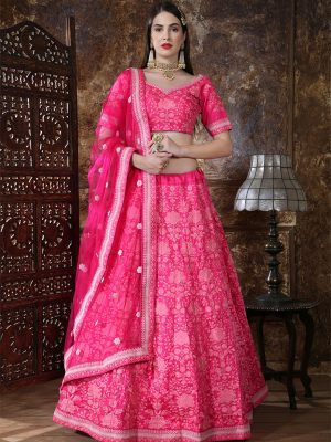 Bridesmaid Pink Colour Thread & Coding Embroidered Work Festive Lehenga Choli