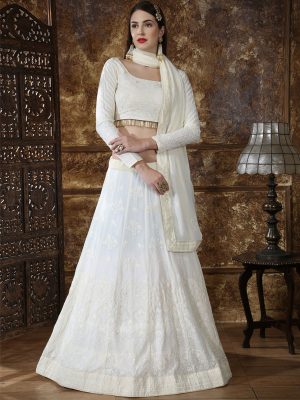 Bridesmaid Off White Colour Thread & Sequence Embroidered Work Festive Lehenga Choli