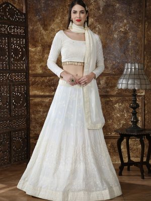 Bridesmaid Off White Colour Thread & Sequence Embroidered Work Festive Lehenga Choli