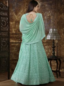 Bridesmaid Mint Green Colour Thread & Sequence Embroidered Work Festive Lehenga Choli