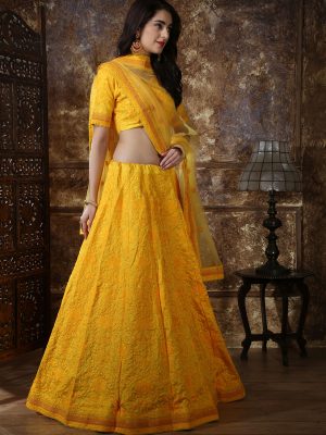 Bridesmaid Yellow Colour Thread & Sequence Embroidered Work Festive Lehenga Choli