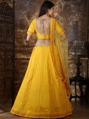 Bridesmaid Yellow Colour Thread & Sequence Embroidered Work Festive Lehenga Choli