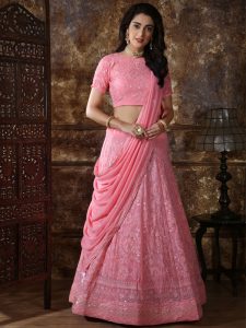 Bridesmaid Dusty Pink Colour Thread & Sequence Embroidered Work Festive Lehenga Choli