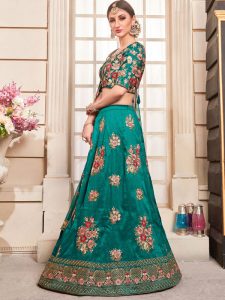 Girly Teal Green Colour Embroidered Work Party Wear Lehenga Choli
