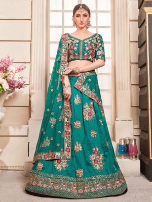 Girly Teal Green Colour Embroidered Work Party Wear Lehenga Choli