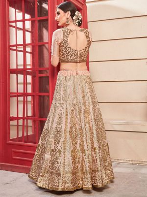 Girly Salmon Pink Colour Metalic Foil Party Wear Lehenga Choli