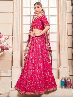 Girly Flossy Pink Colour Embroidered Work Party Wear Lehenga Choli