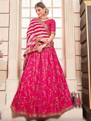 Girly Flossy Pink Colour Embroidered Work Party Wear Lehenga Choli