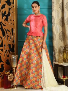 Girly Pink Colour Jacquard Festive Lehenga Choli