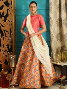 Girly Pink Colour Jacquard Festive Lehenga Choli