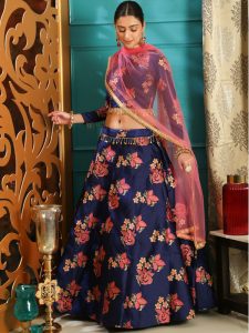 Girly Navy Blue Colour Jacquard Festive Lehenga Choli