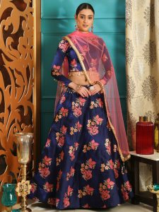 Girly Navy Blue Colour Jacquard Festive Lehenga Choli