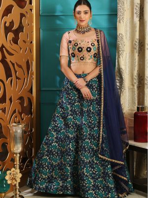 Girly Multi Color Colour Jacquard Festive Lehenga Choli