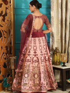 Girly Maroon & Pink Colour Metalic Foil Work Festive Lehenga Choli