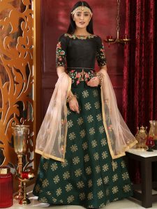 Girly Black & Green Colour Jacquard Festive Lehenga Choli