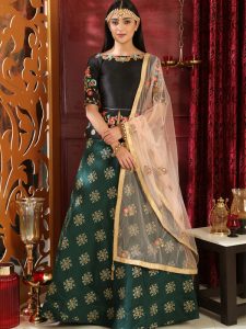 Girly Black & Green Colour Jacquard Festive Lehenga Choli