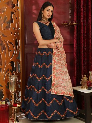 Girly Navy Blue Colour Embroidered Sequence Festive Lehenga Choli