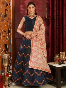 Girly Navy Blue Colour Embroidered Sequence Festive Lehenga Choli