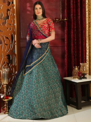 Girly Multi Color Colour Jacquard Festive Lehenga Choli