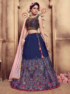 Girly Navy Blue Colour Multi Rubber Foil Work Festive Lehenga Choli