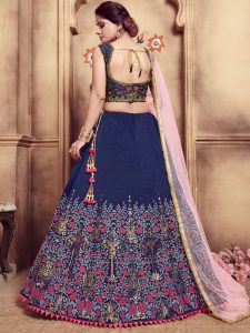 Girly Navy Blue Colour Multi Rubber Foil Work Festive Lehenga Choli