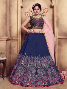 Girly Navy Blue Colour Multi Rubber Foil Work Festive Lehenga Choli