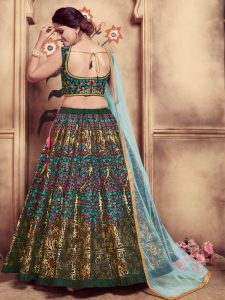 Girly Dark Green Colour Multi Rubber Foil Work Festive Lehenga Choli