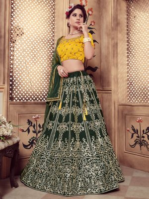 Girly Dark Green Colour Rubber Foil Work Festive Lehenga Choli